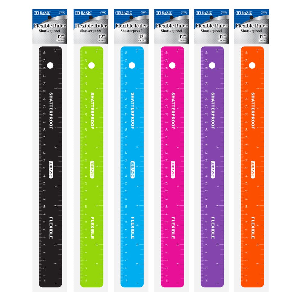 12" Flexible Rulers - Assorted Colors Shatterproof 3