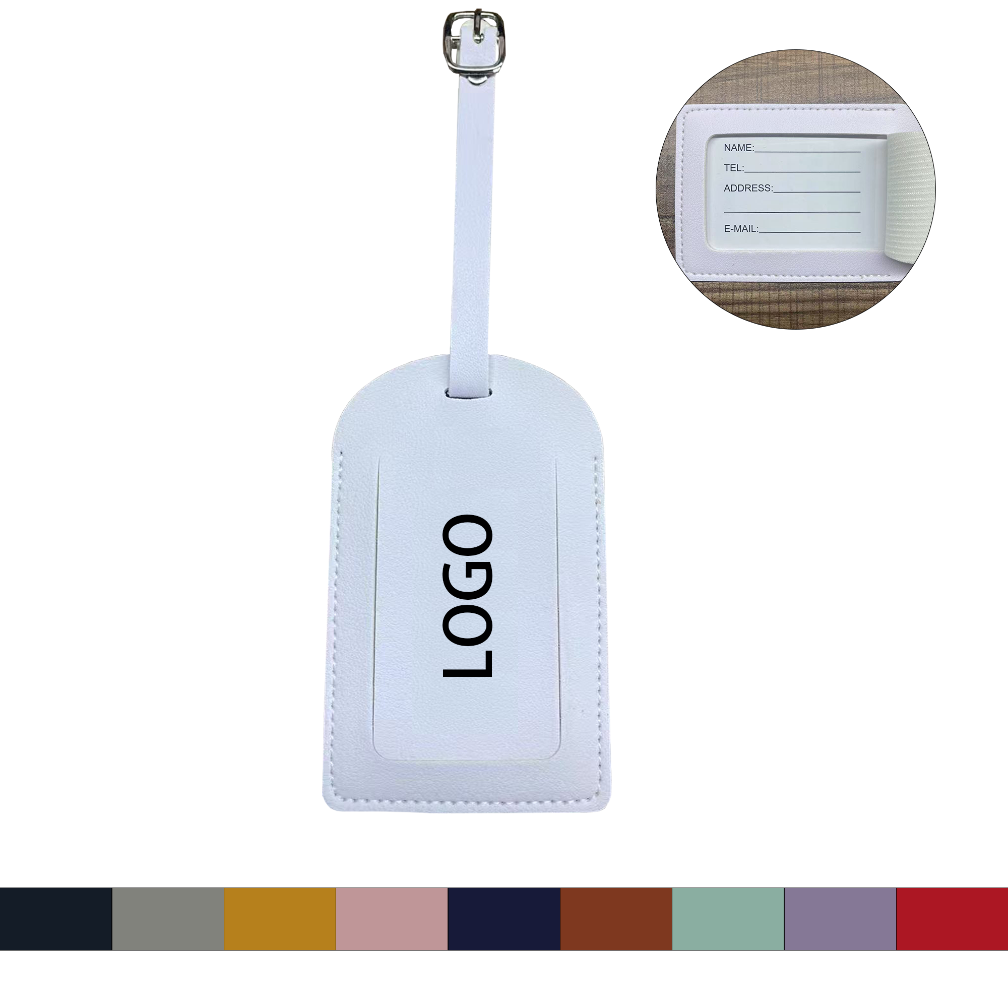 PU Leather Luggage Tag Adjustable Lanyard