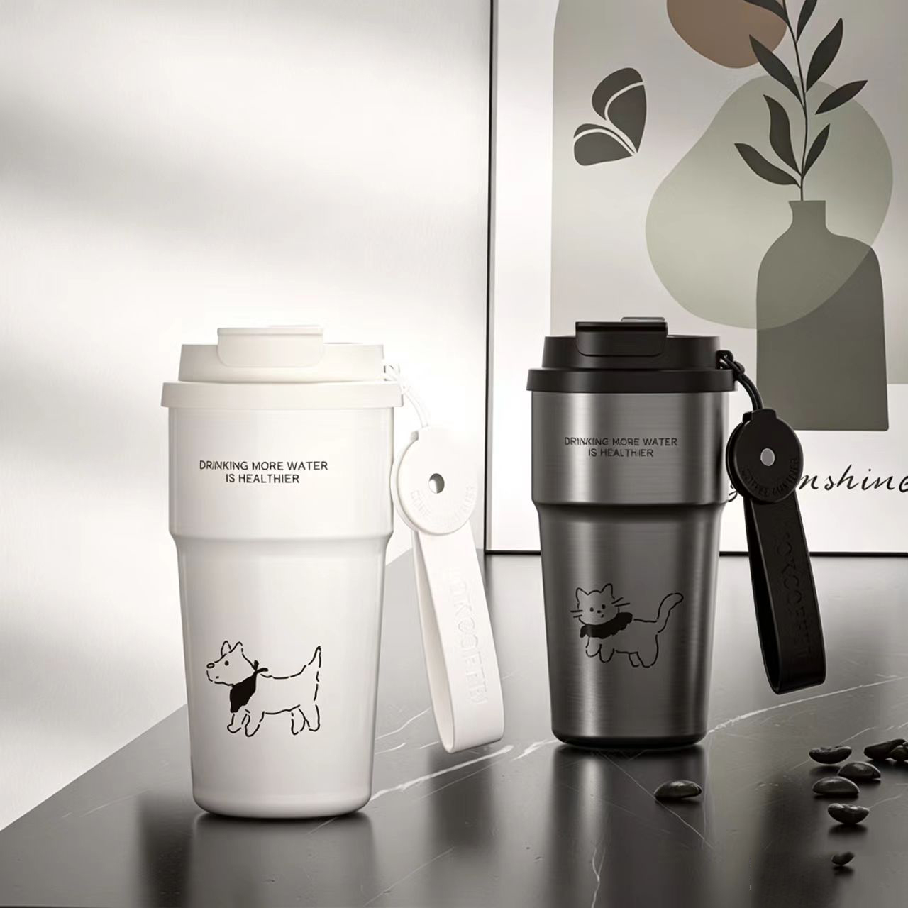 17oz Insulated Dualsip Coffee Mug&Tumbler With Handle Strap For Car&Travel&Home&Office