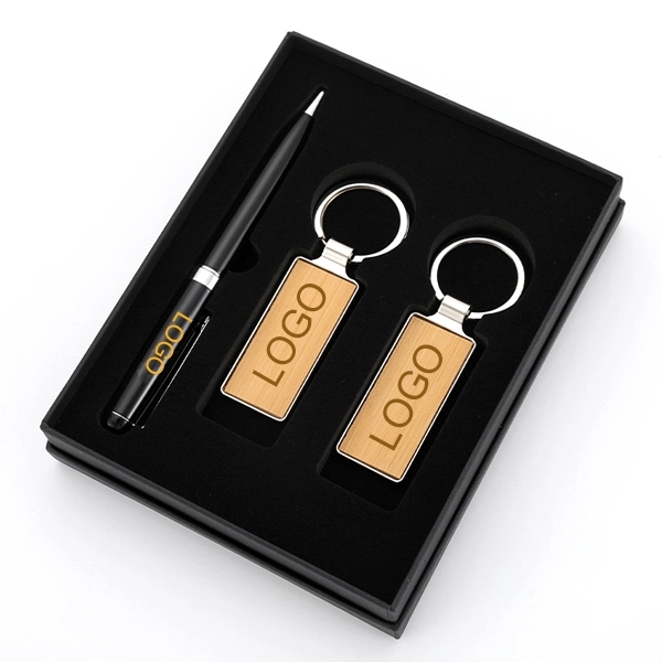 Wooden Keychain & Pen Gift Set