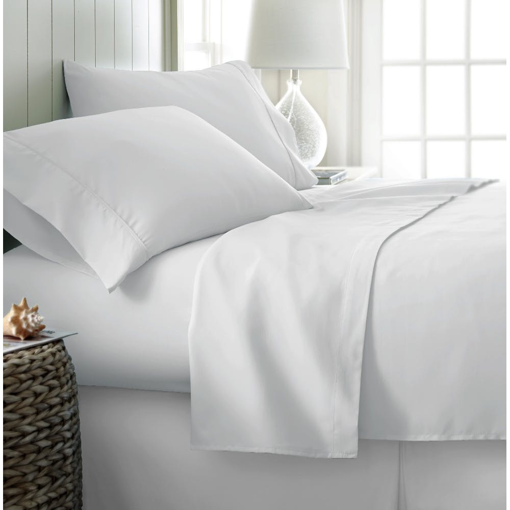 Microfiber Bed Sheet Sets - White Full 4 Piece Double-Brushed