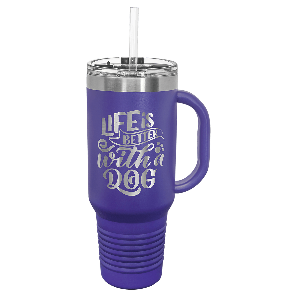 Polar Camel 40 oz. Purple Travel Mug with Handle, Straw Included 3