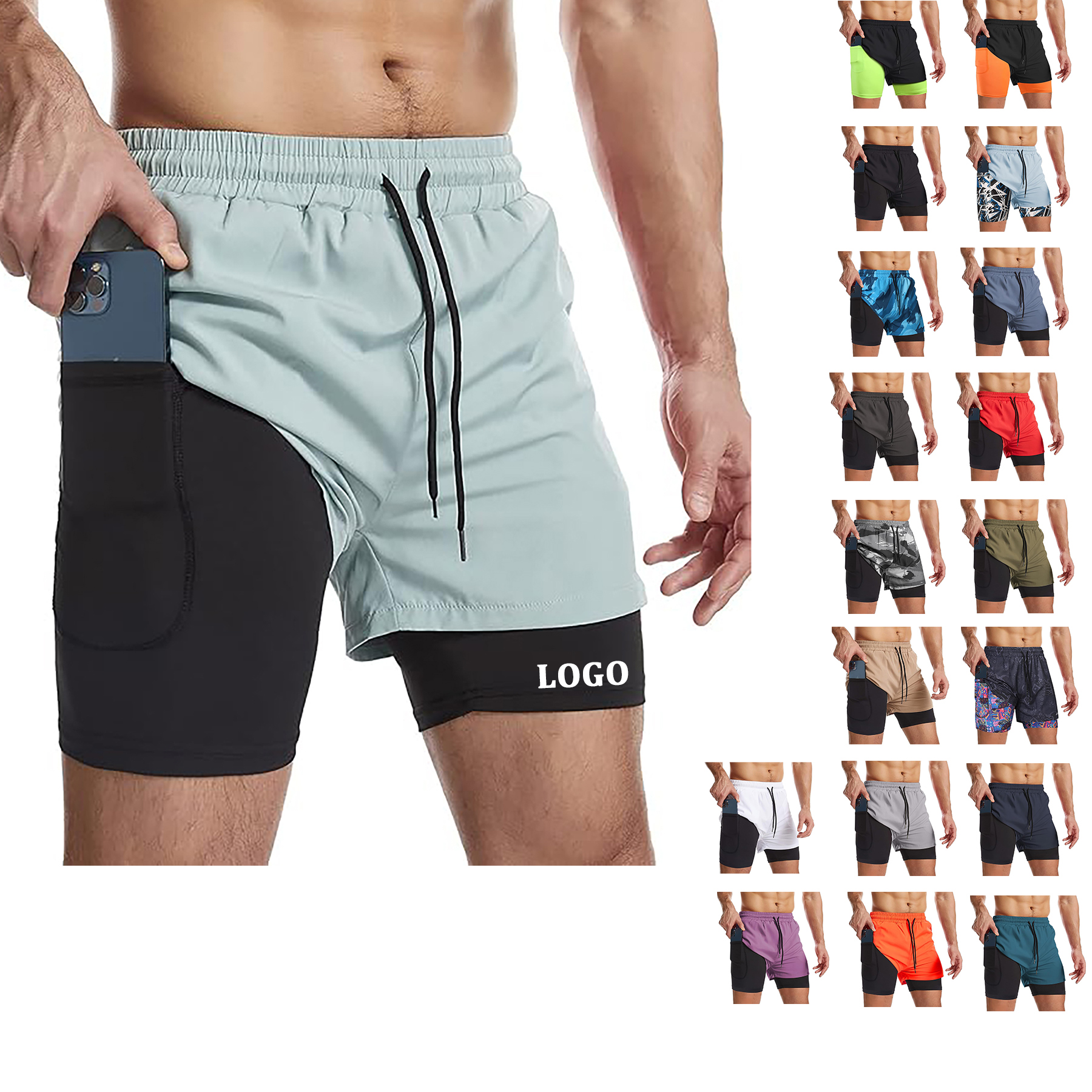 Men's 2 I n 1 Quick Drying Sports Shorts with Lining 44