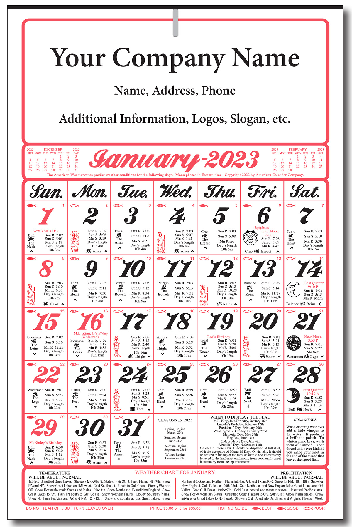 7 Sheet Almanac Wall Calendar 7