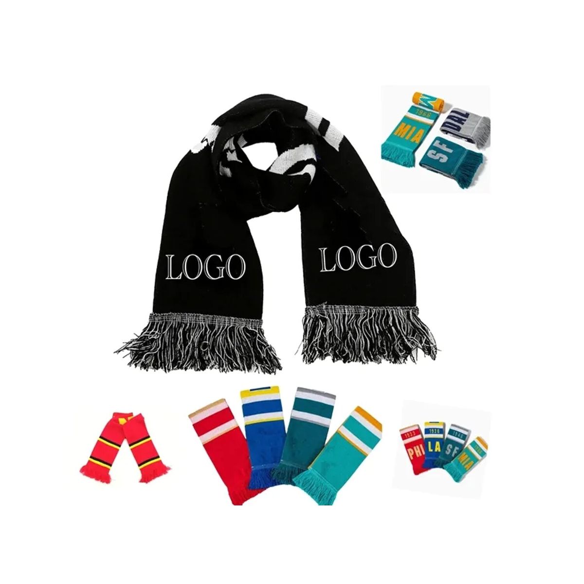 Knitted Jacquard Stadium Scarf W/ Fringe