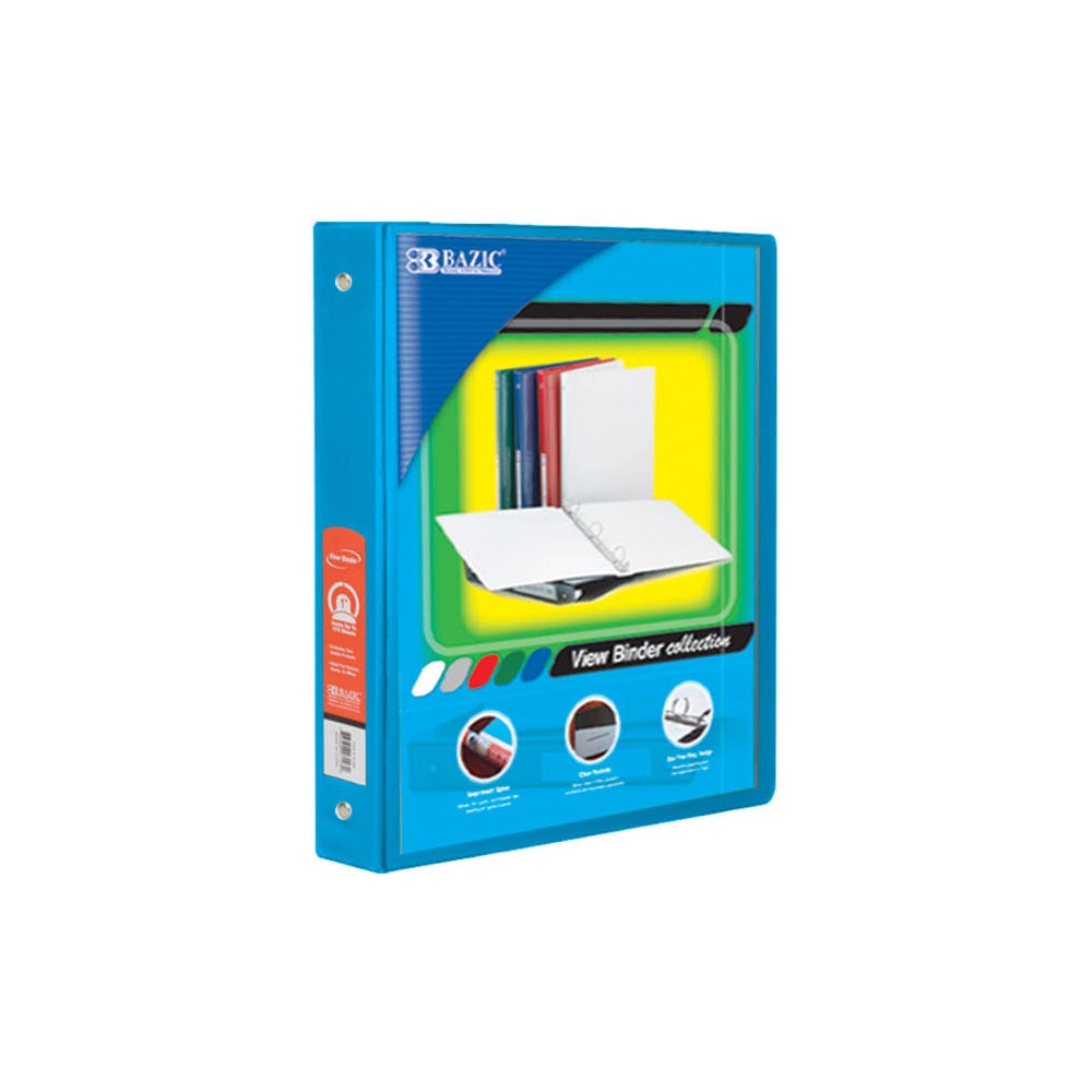 1" 3 Ring View Binders - Cyan 2 Pockets 3