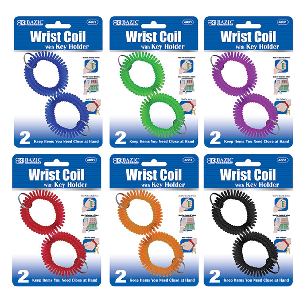 Wrist Coils with Key Holder - Assorted Colors 2 Pack 3