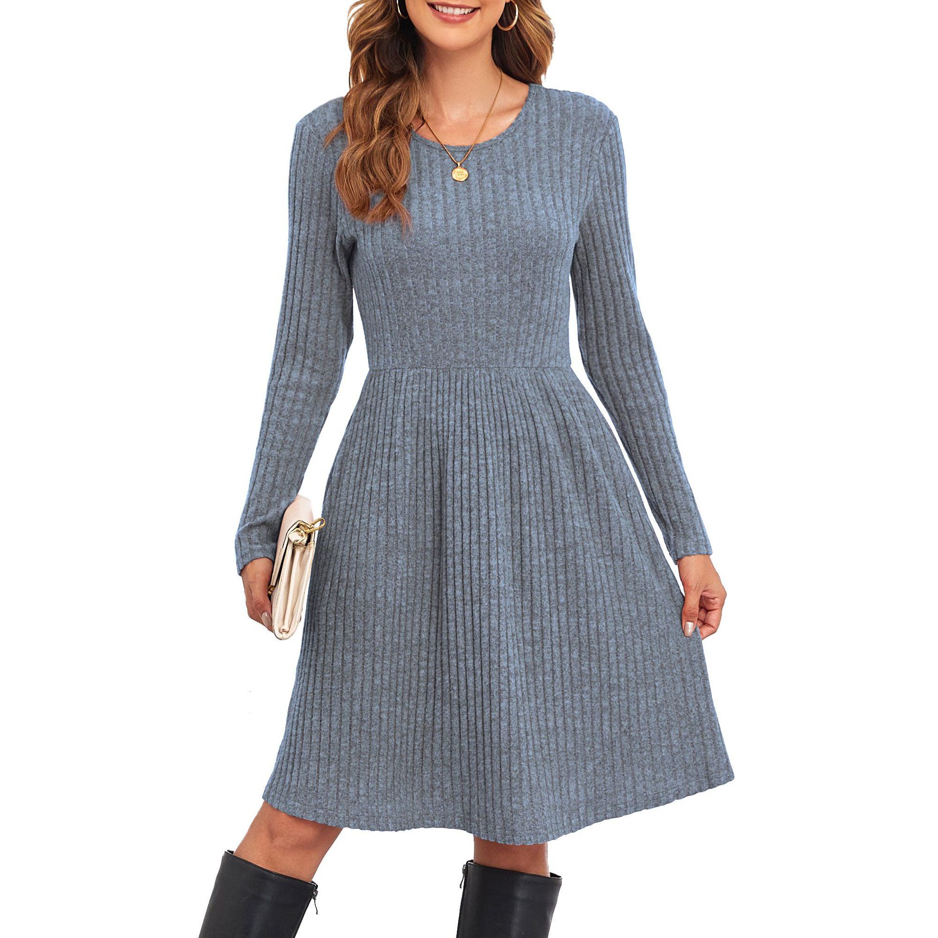 Women Long Sleeve Fall Dresses with Pockets 15