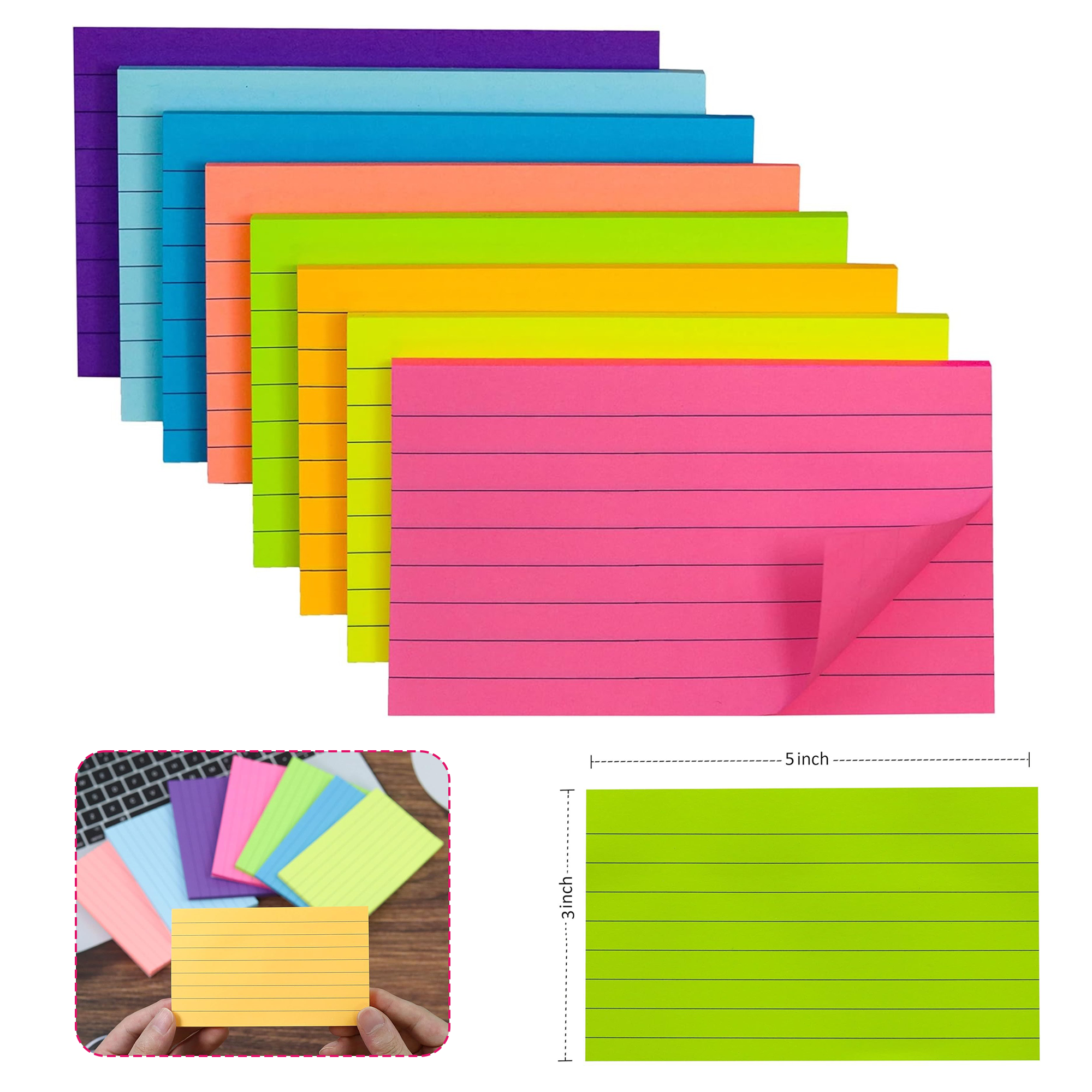 Lined Sticky Notes Index Flash Cards for School Office