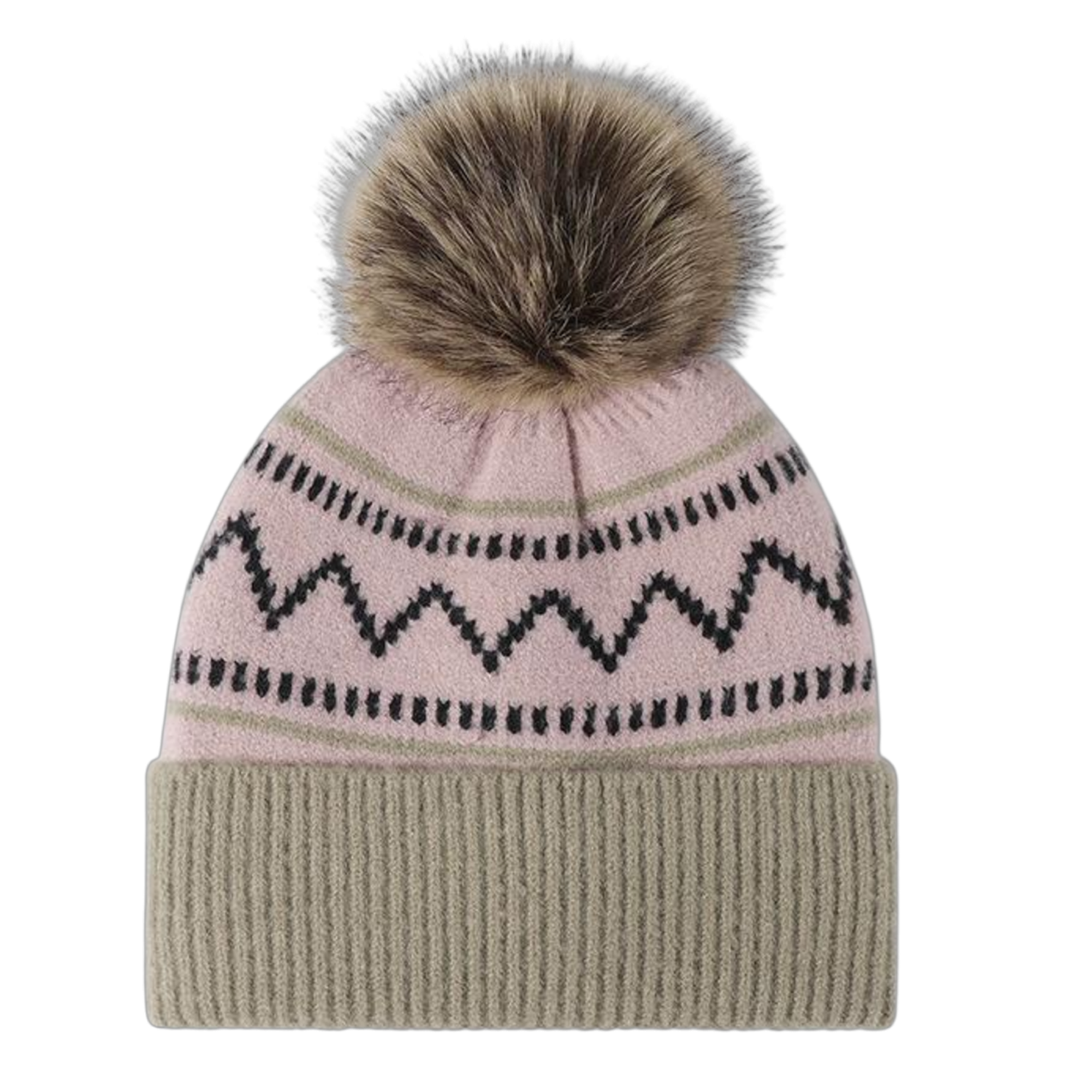 Color Blocked Striped Winter Fleece Lined Pom Hat 8