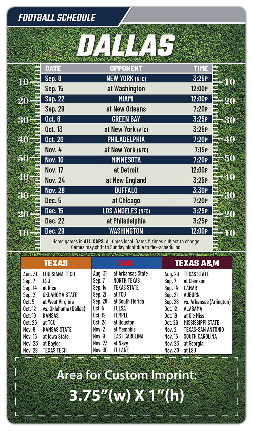 Magnet Football Sport Schedules - 4x7 Round Corners