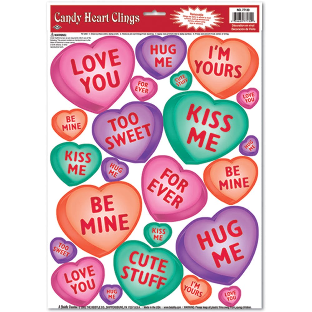 Candy Heart Clings - 23 Stickers Removable 3