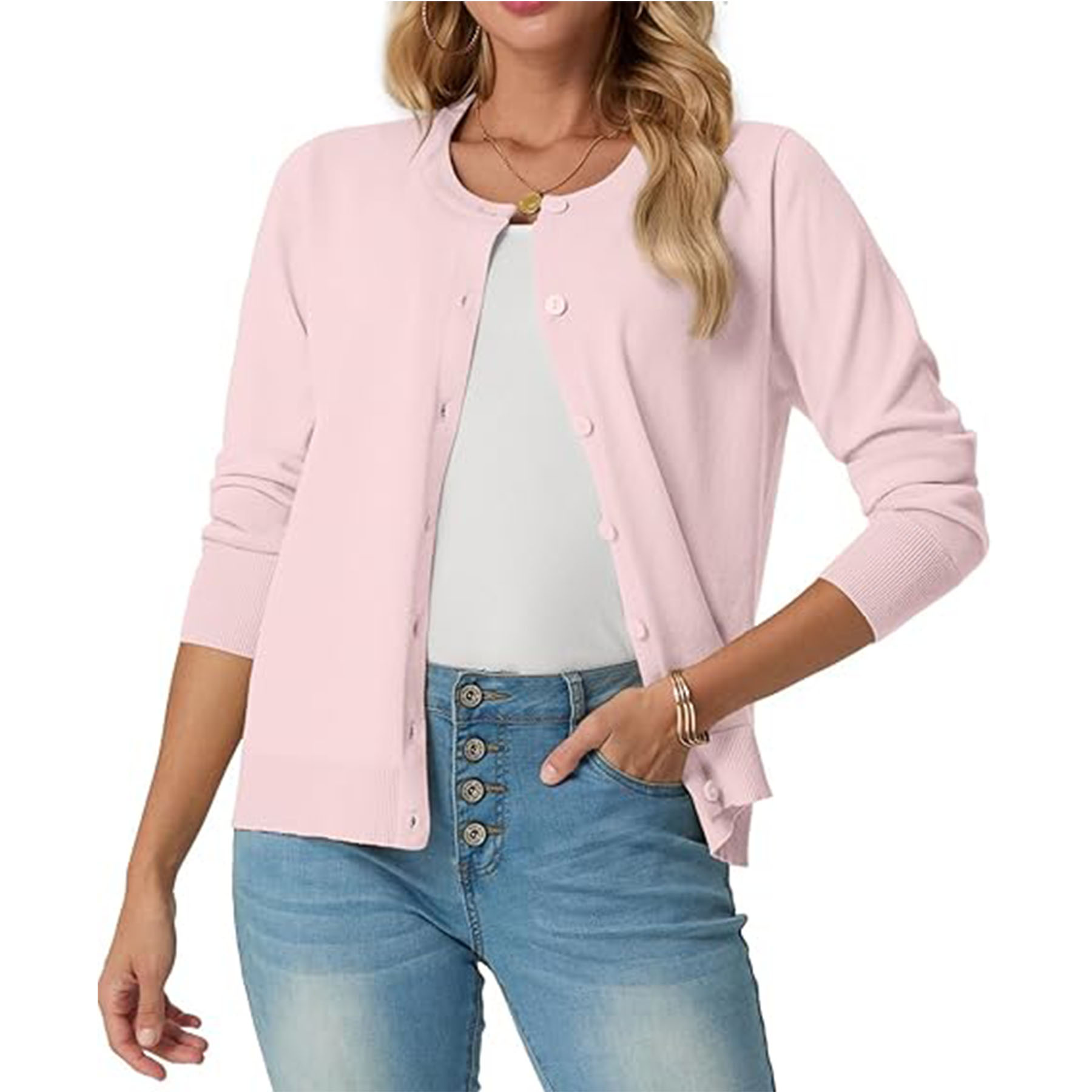 Women's Long Sleeved Lightweight Round Neck Casual Cardigan 42