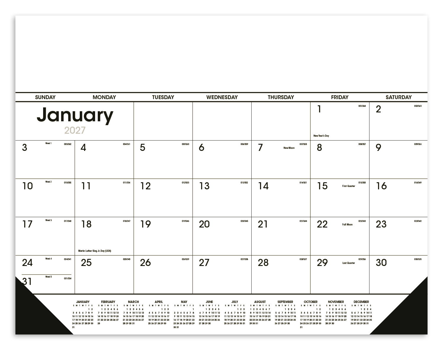 Triumph Calendars Black & White Desk Pad with Vinyl Corners