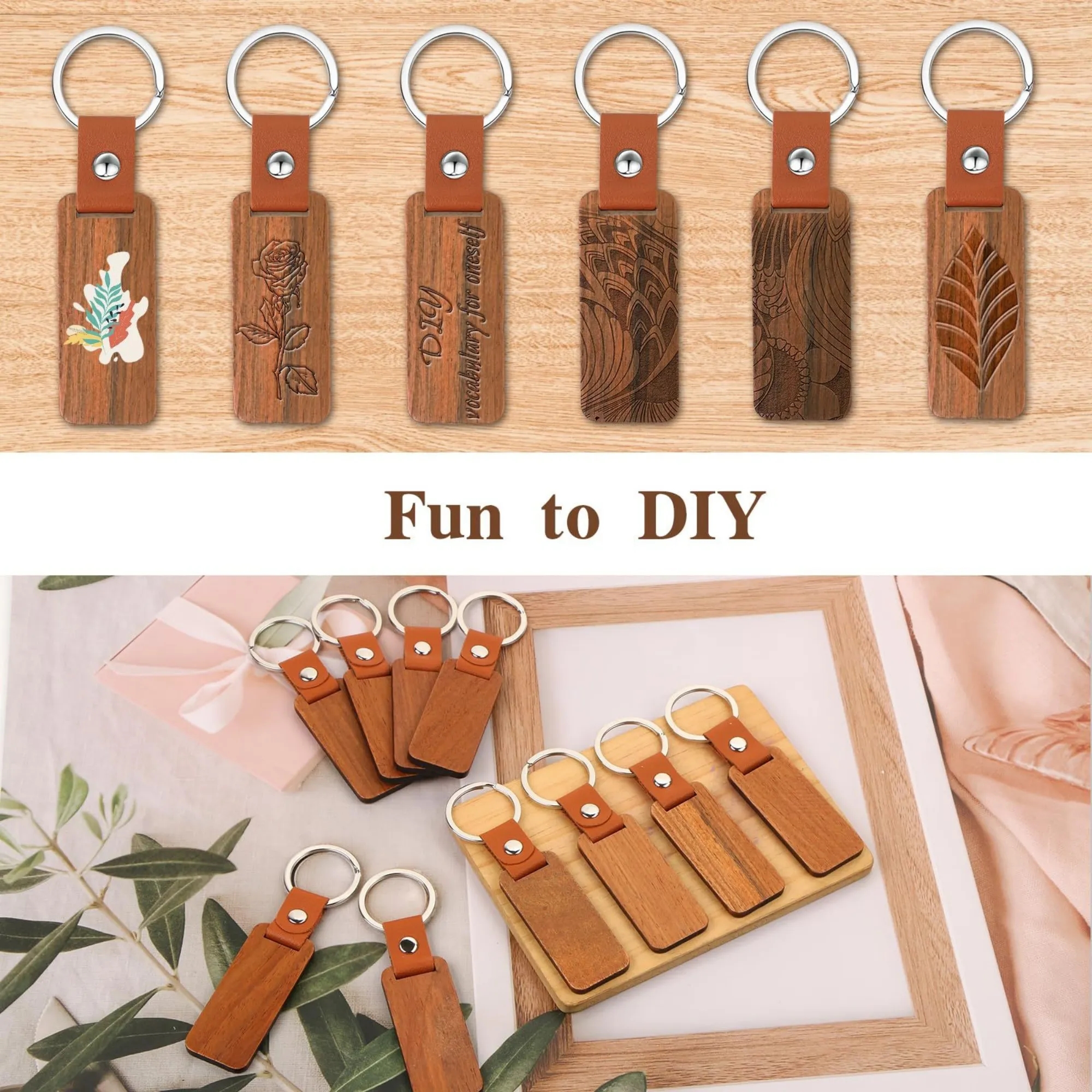 Personalized Wood Keychain Blanks DIY Engraving Up 9