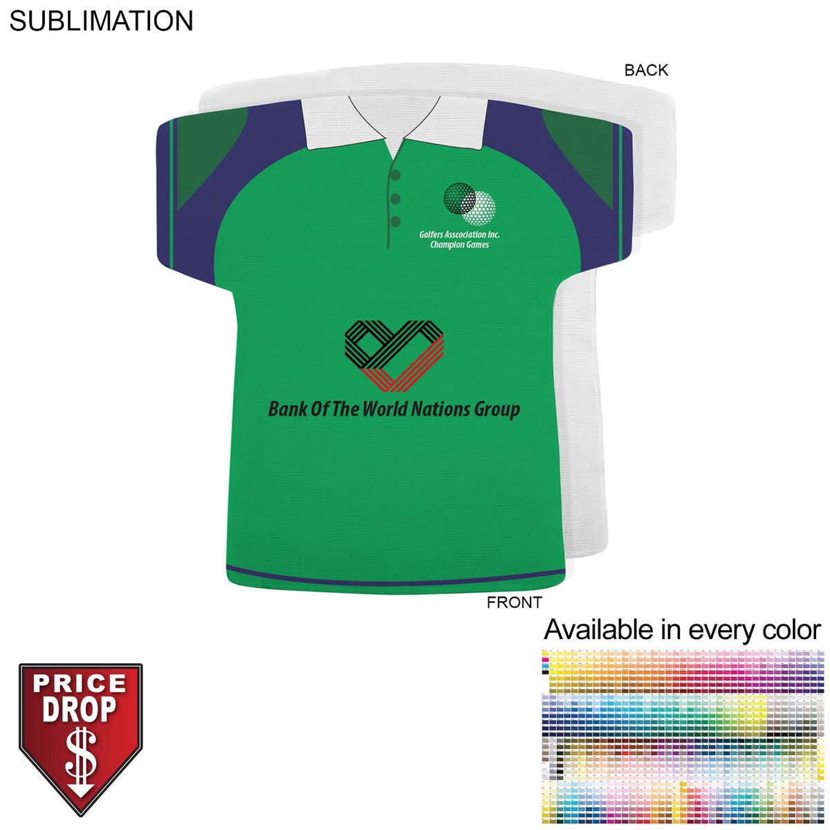 fiel Golf Shirt Shape Microfiber Dri-Lite Terry Keepsake Towel 18x17 Sublimated Front Side #SU571-6