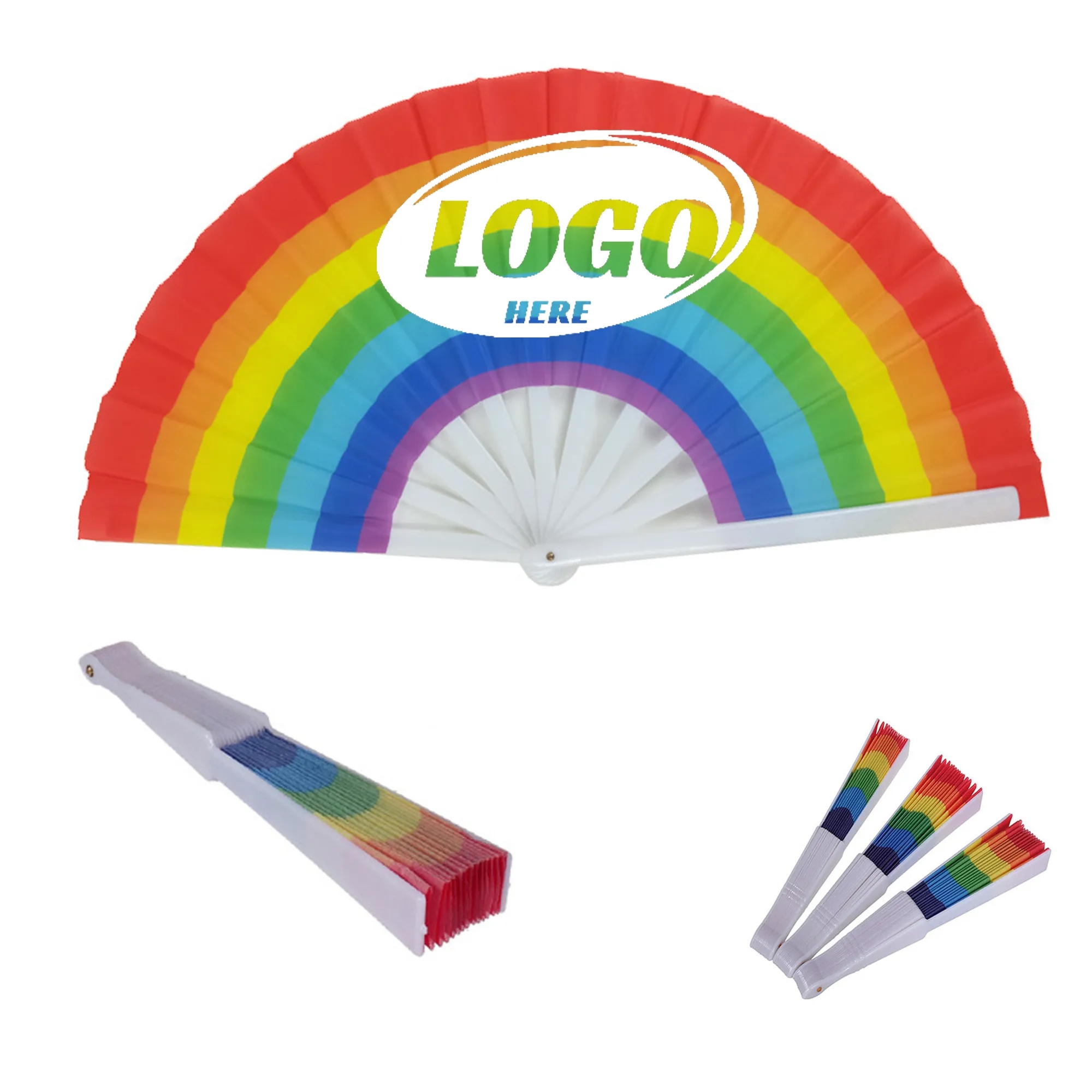 9" Large Rainbow Folding Fabric Hand Fan 8