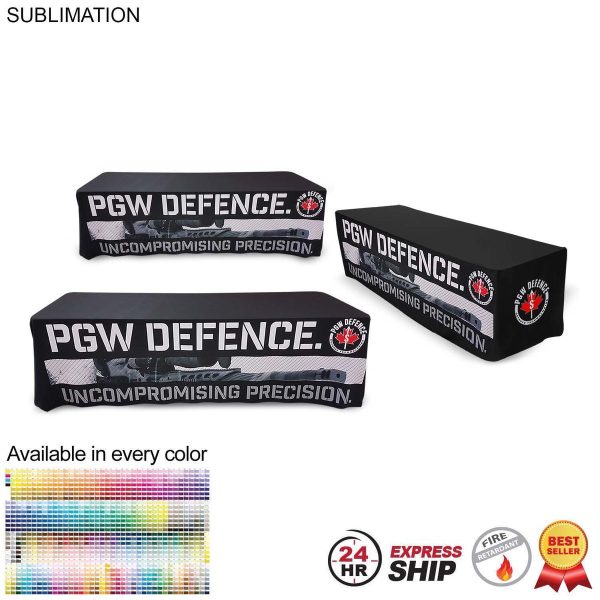 fiel 24 Hr Express Ship - Sublimated Table Cloth for 8' table Drape style 4 sided Closed Back #SU512-5