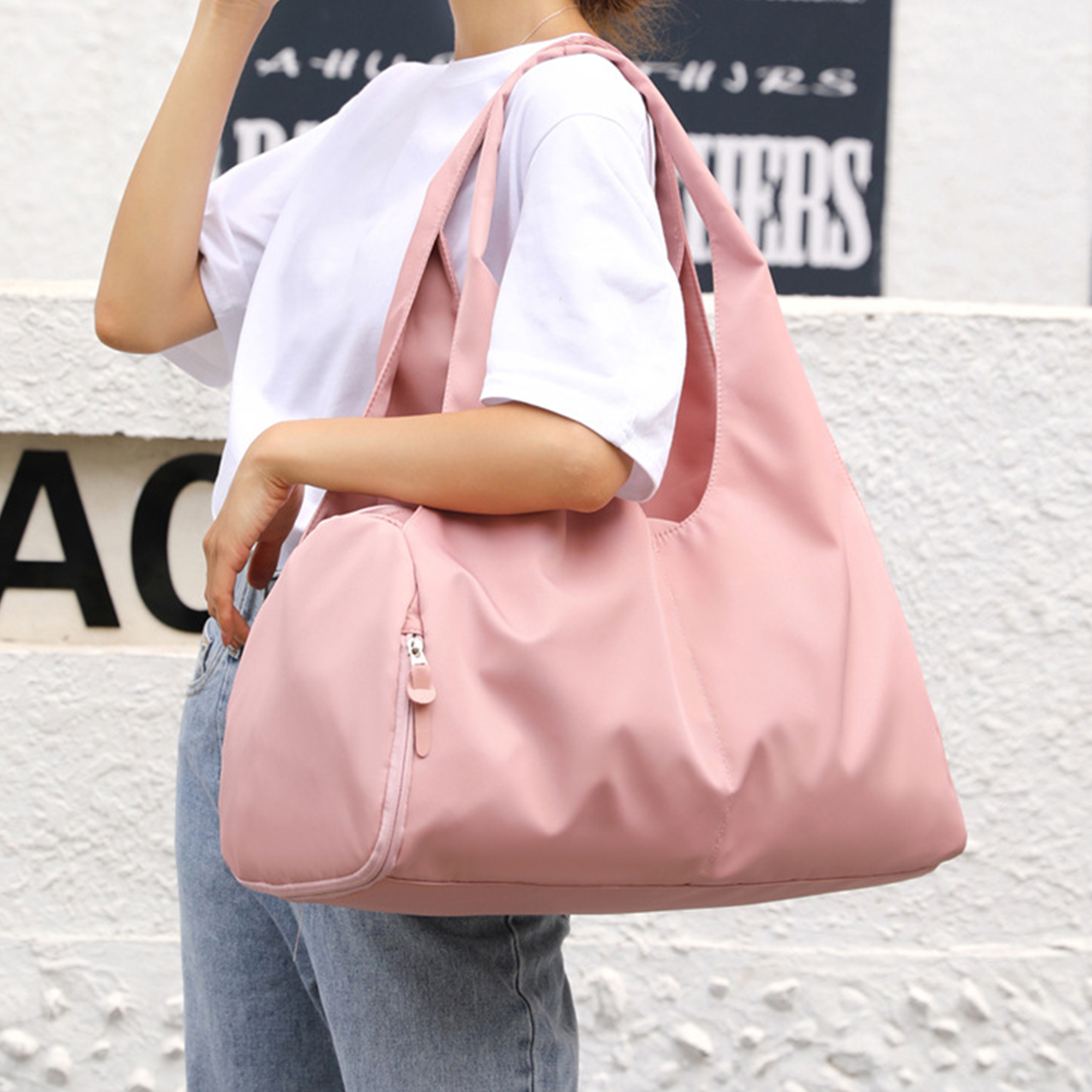 Nylon sports totes bags with shoes compartment for women 11