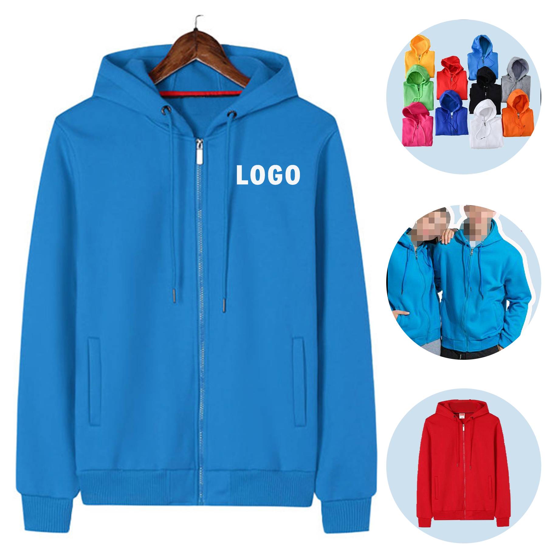 Full Zip Hooded Fleece Sweatshirt Cotton Blend