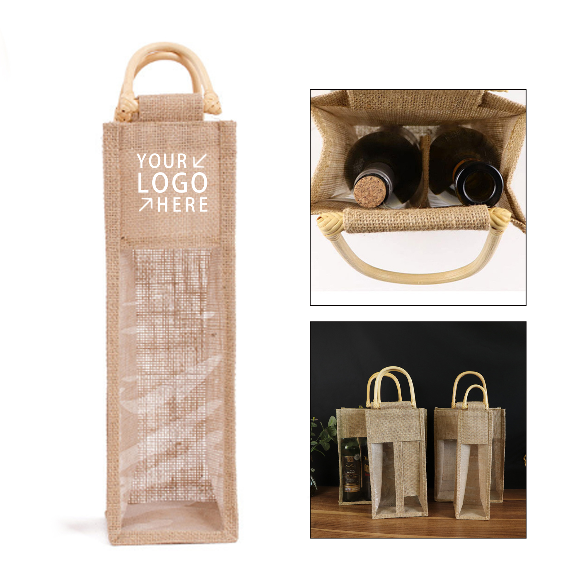 Natural Jute Wine Bag, custom tote bag with logo imprint 4