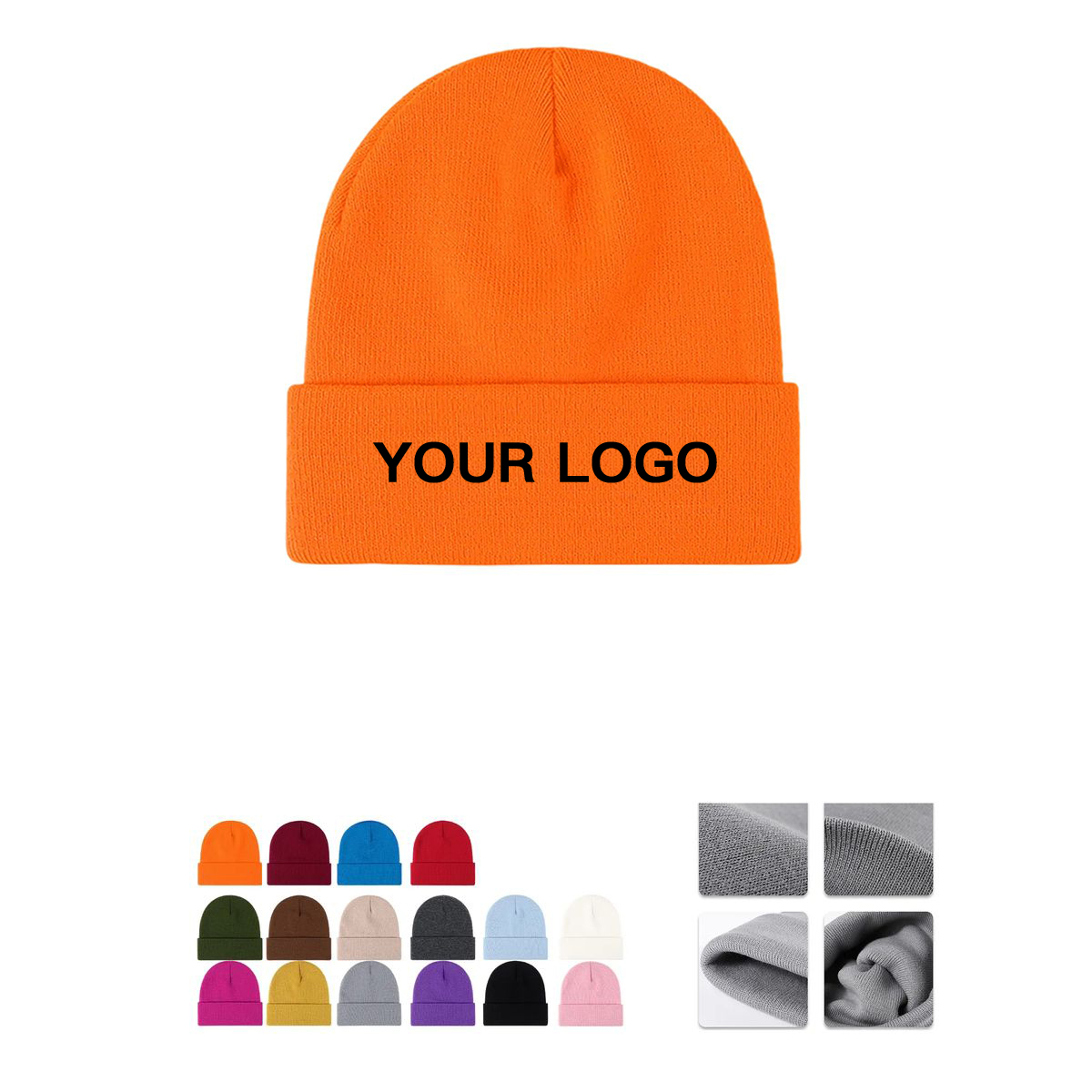 Warm Knit Cap with Embroidered Logo Area