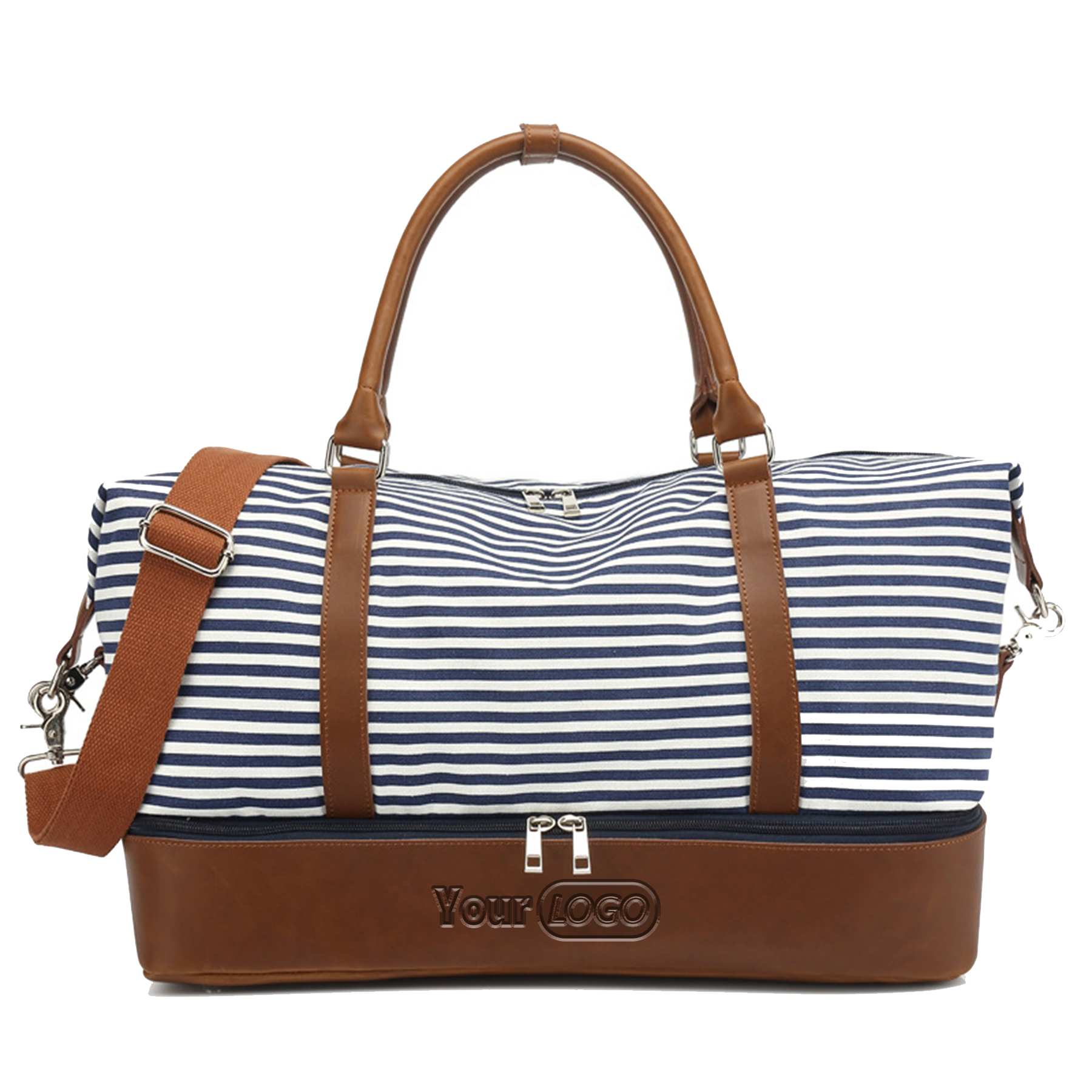 Canvas Travel Duffel Bag with Leather Shoes Compartment for Men 7