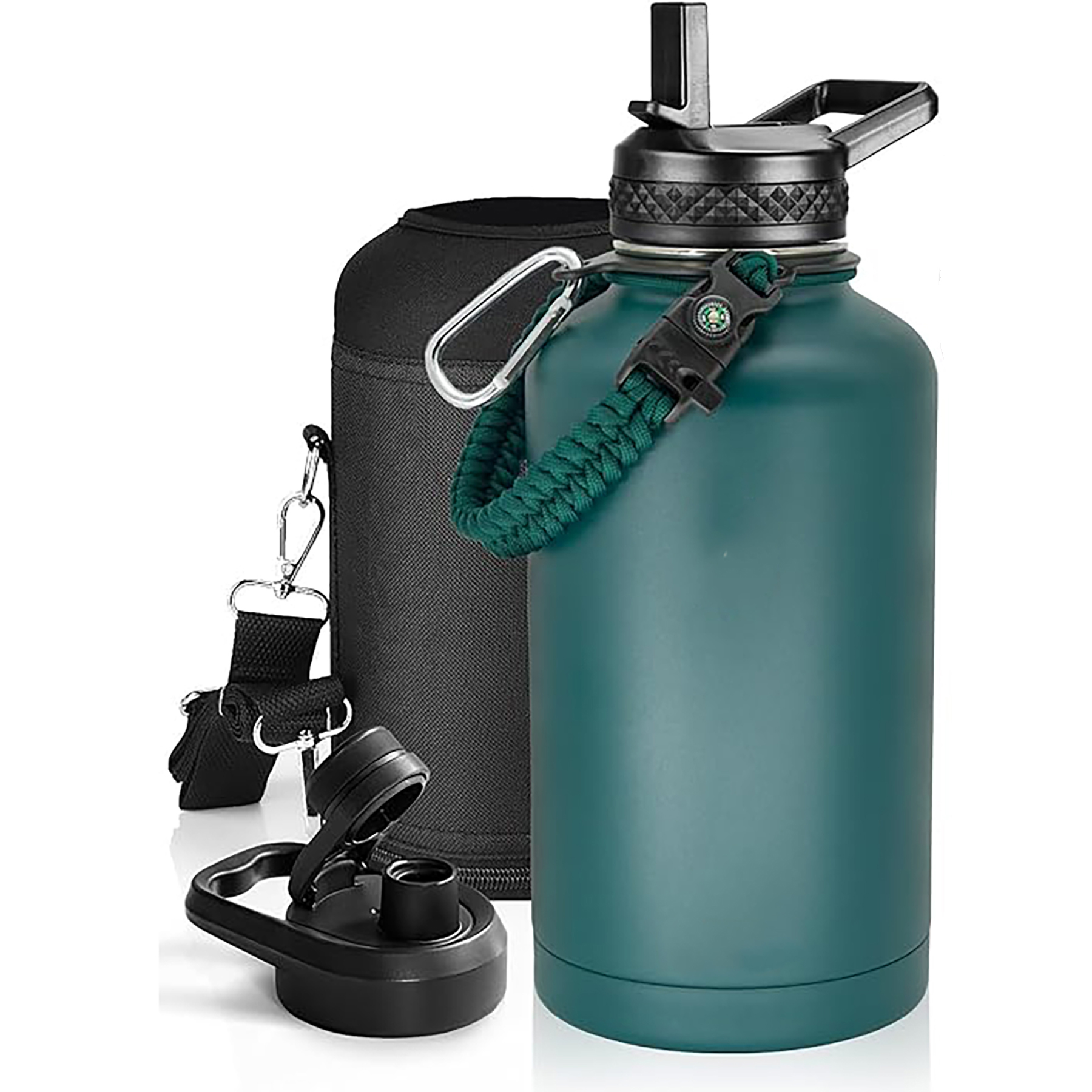 64 Oz Insulated Water Bottle with Paracord Handle and Straw Spout Lid, custom water bottle with logo imprint 34
