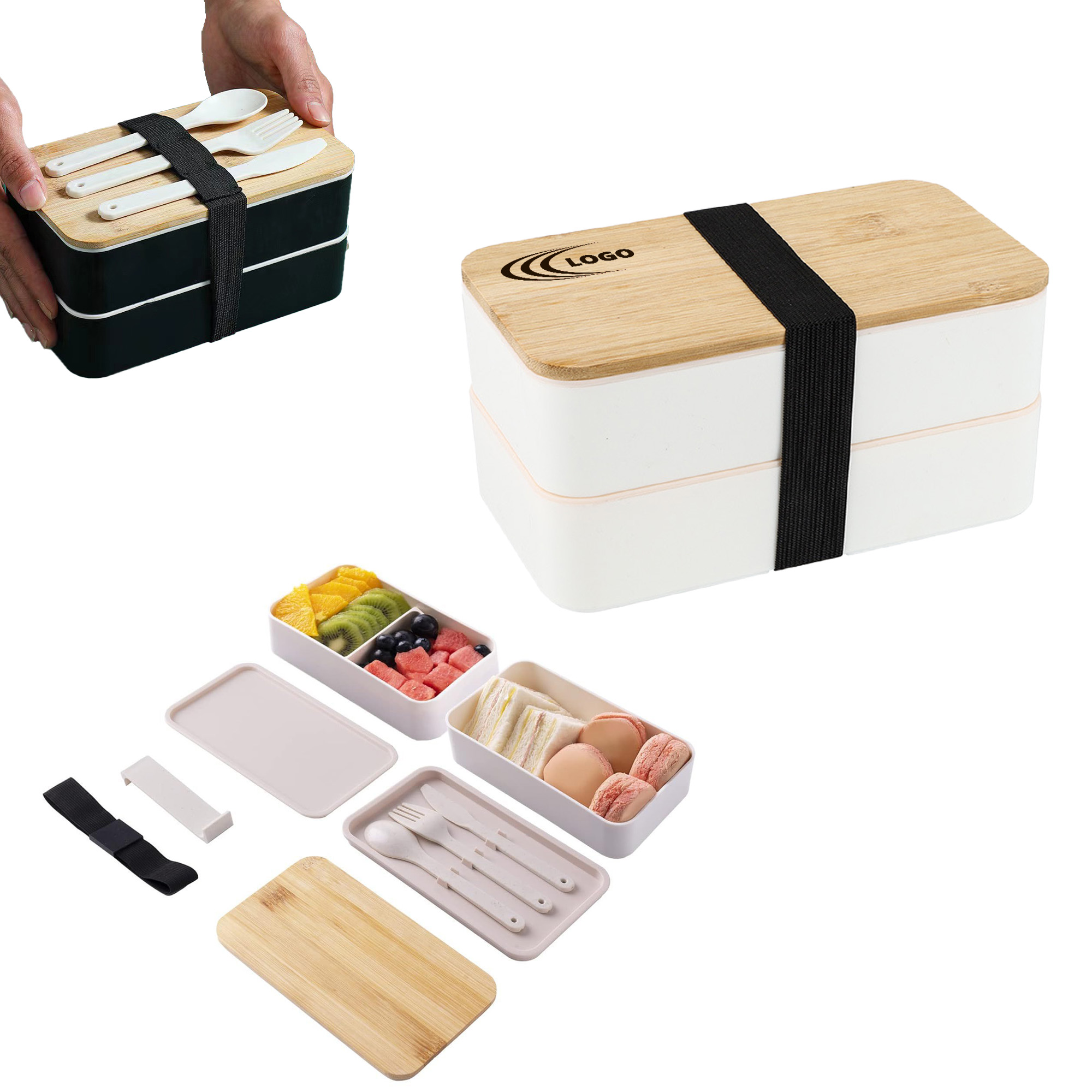 Wood Grain Lid Double-Layer Lunch Box