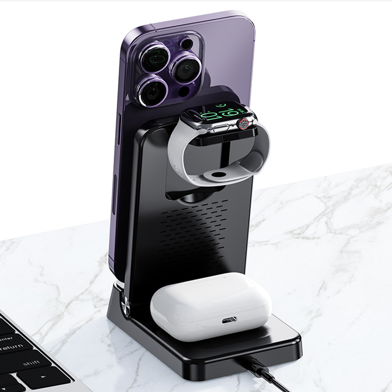 25W 4-IN-1 Foldable Wireless Charging Station with Clock 7