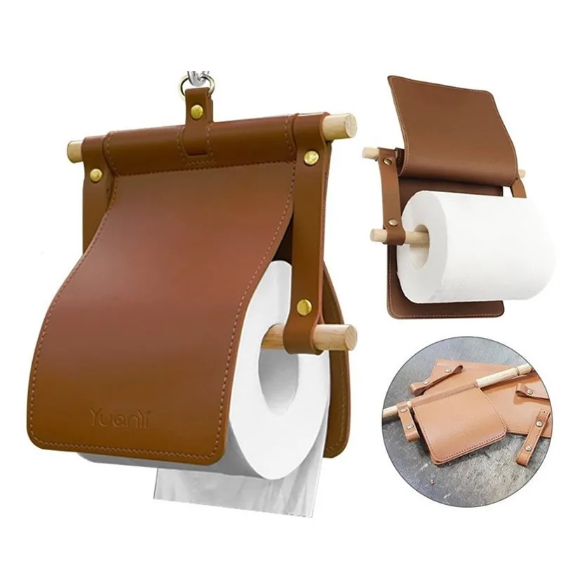 Wood and Leather Toilet Paper Holder