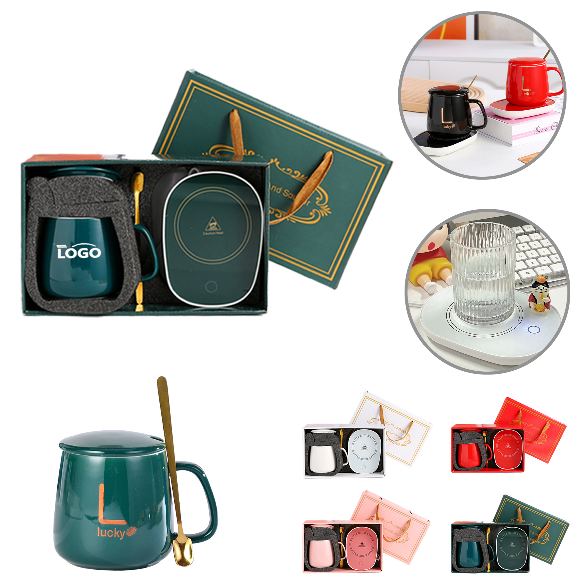 MOQ10 Heated Mug Mat And Cup Set 6