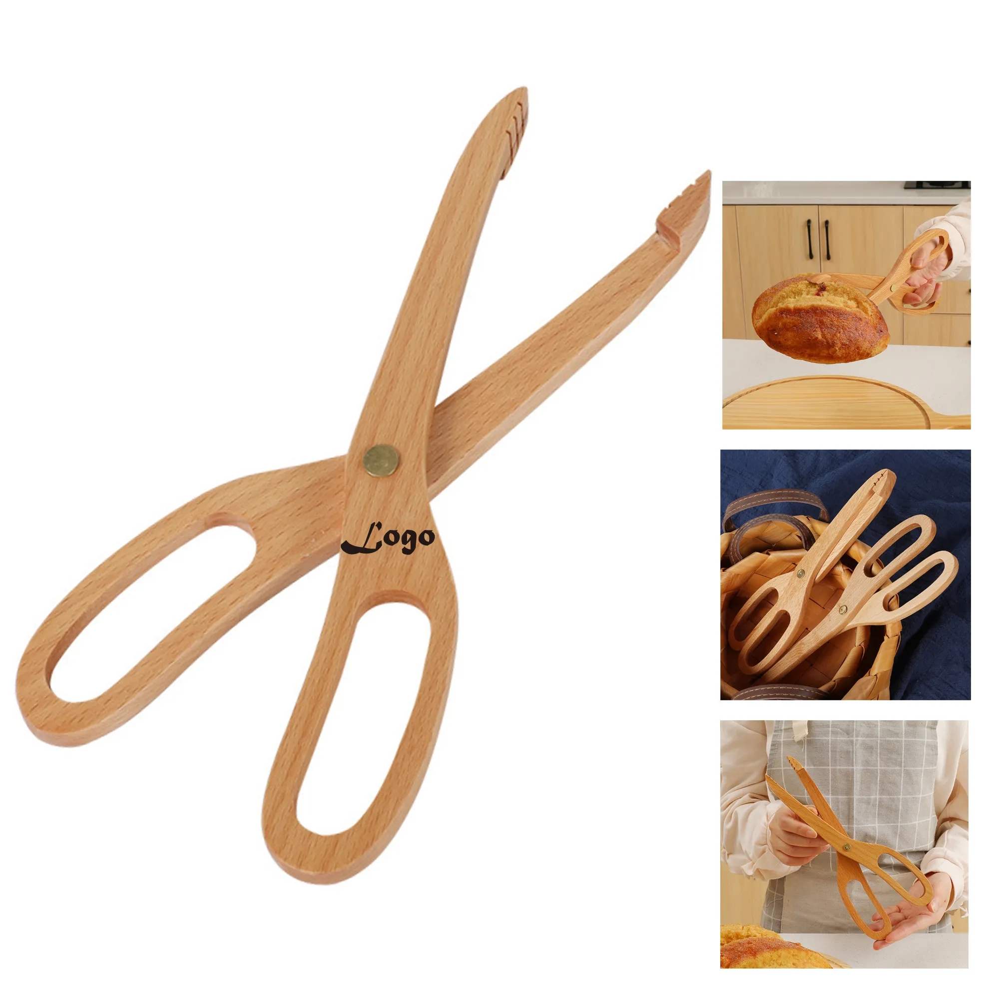 MOQ50PCS Custom Wooden Cake Clip Kitchen Scissor Toast Tongs 4