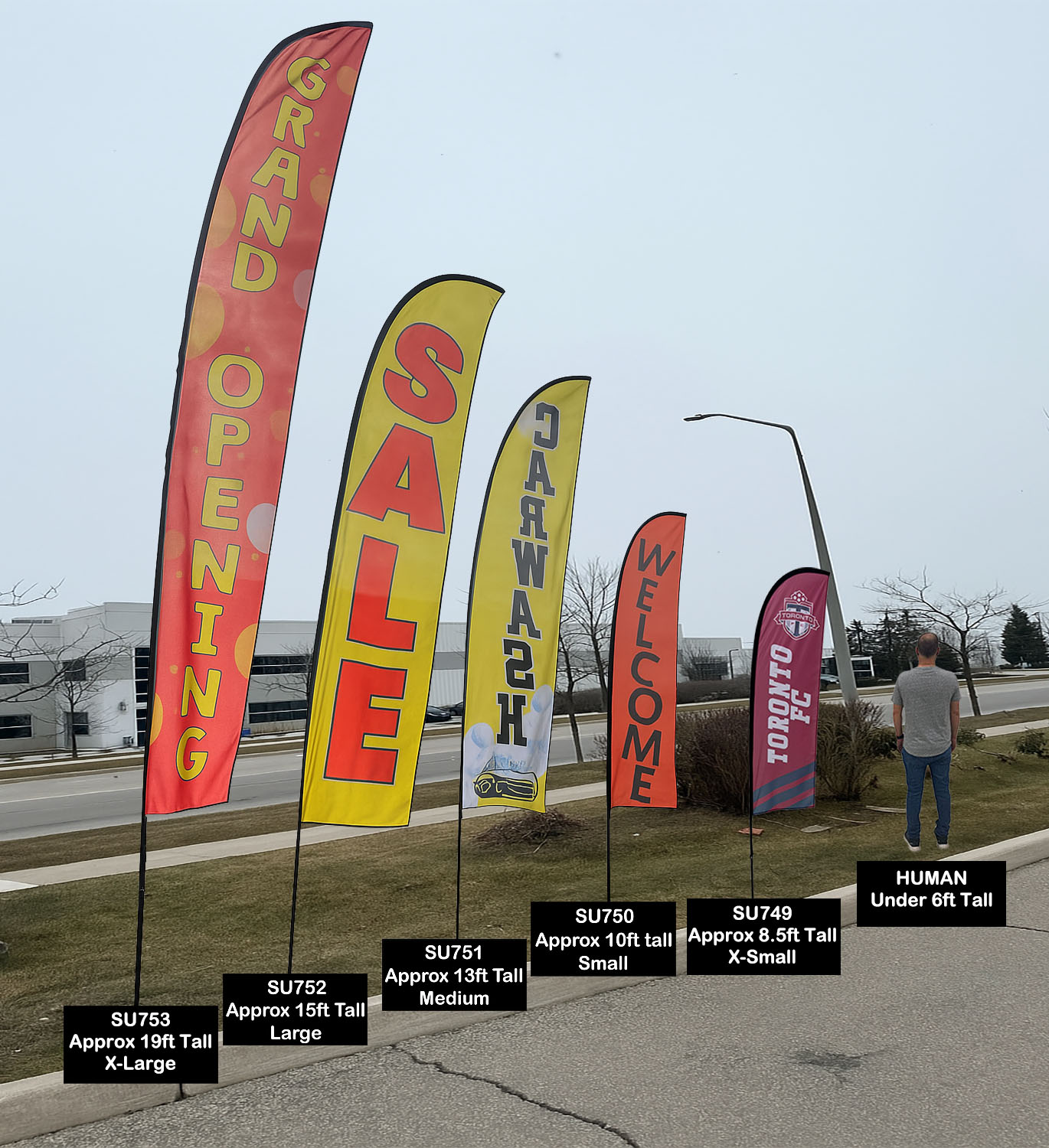 8.5' X-Small Feather Flag Kit, Full Color Graphics One Side, Outdoor Spike base, Indoor Cross Base 8