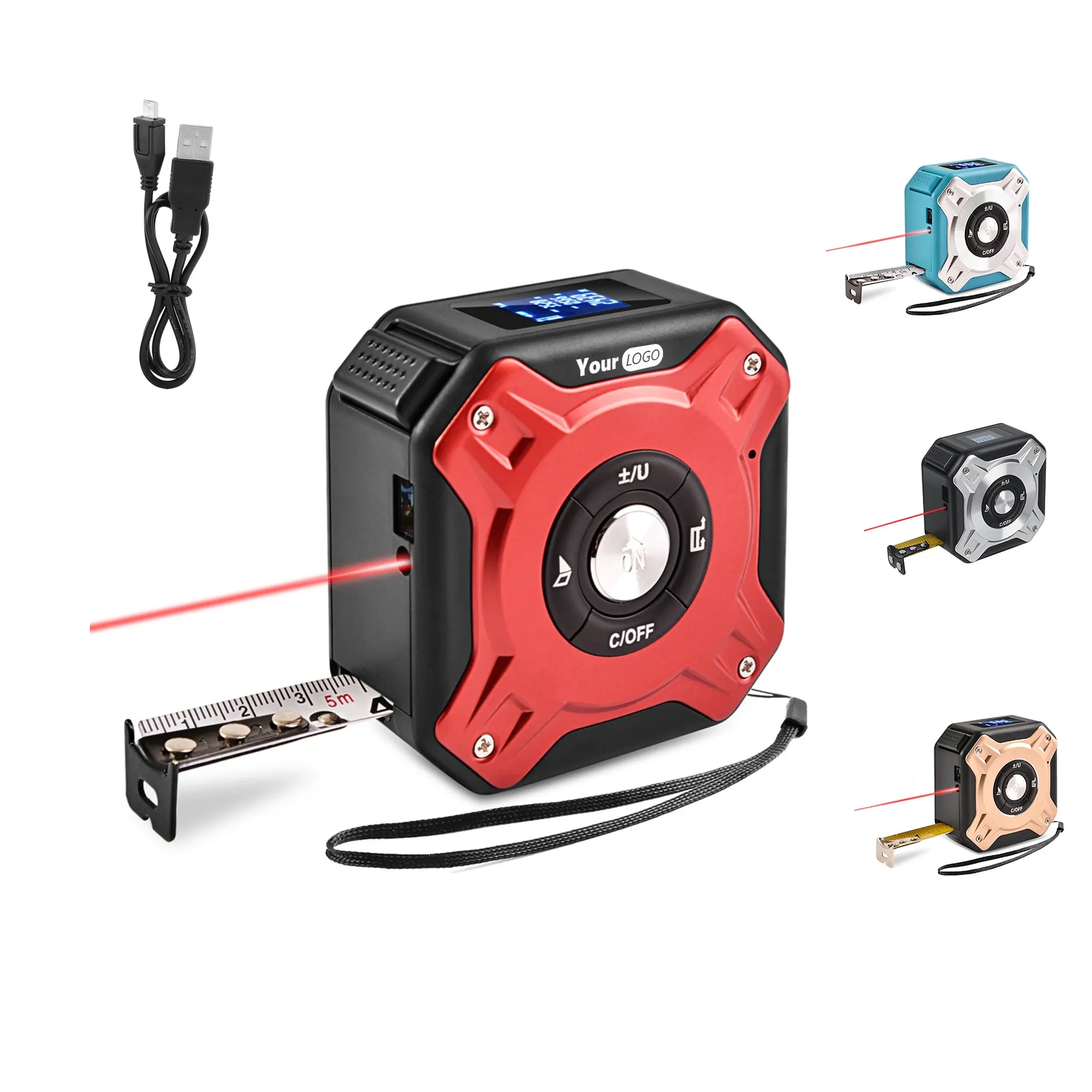 2 in 1 USB Rechargable Lasers Distance Tape Measure