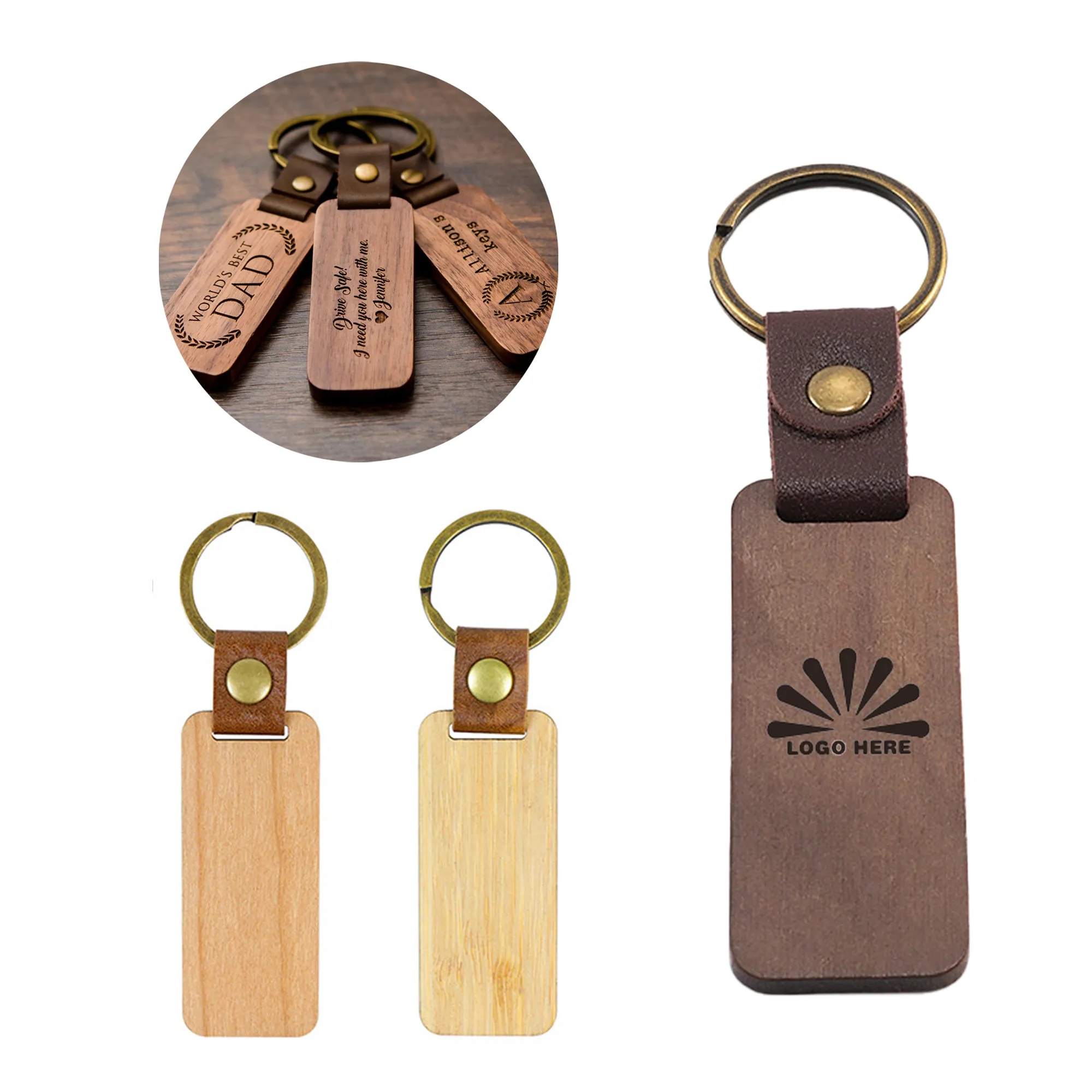 Vintage Leather Wooden Key Chain 6