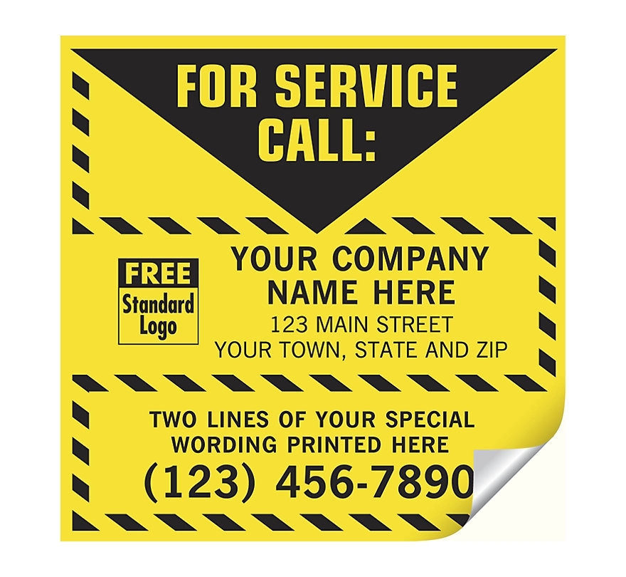 Labels, For Service Call, Yellow With Safety Border, Vinyl
