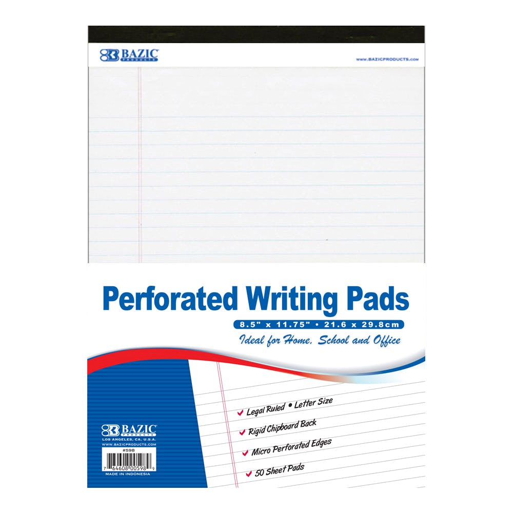 Writing Pads - White 50 Sheets Perforated 8.5" x 11.75" 3