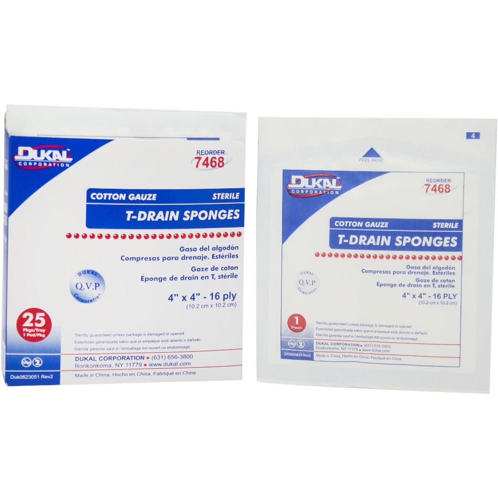 Cotton Sterile T-Drain Sponge - 6 Ply 4" x 4" 25 Pack