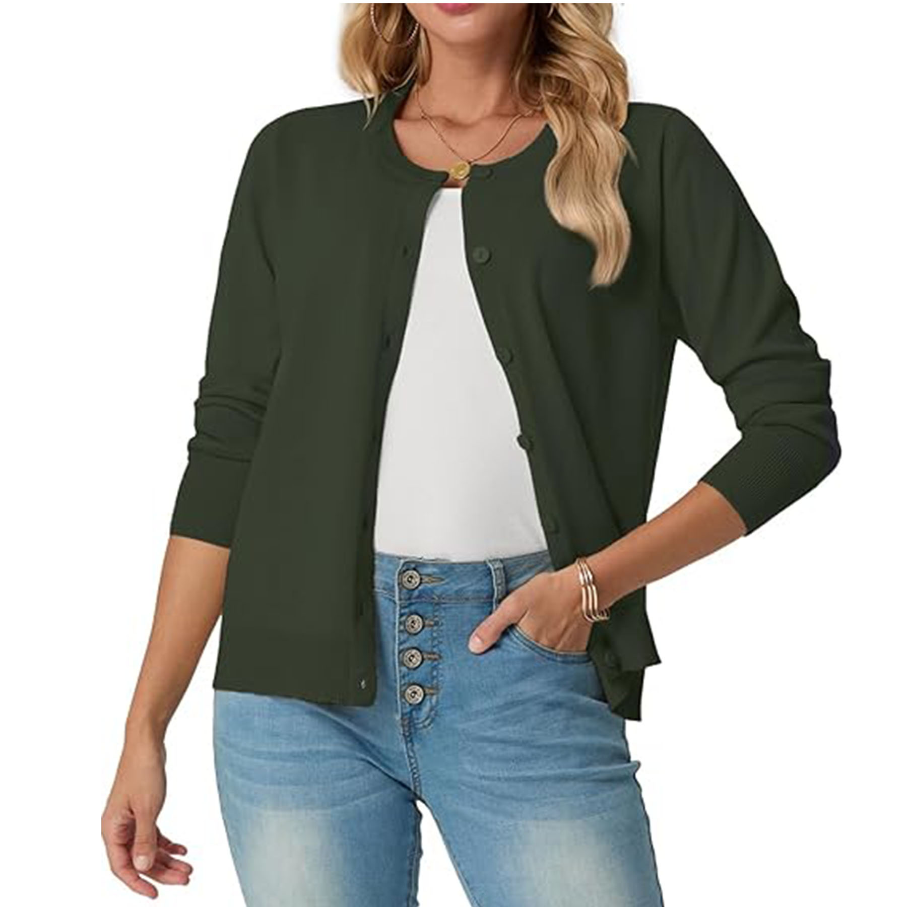 Women's Long Sleeved Lightweight Round Neck Casual Cardigan 41
