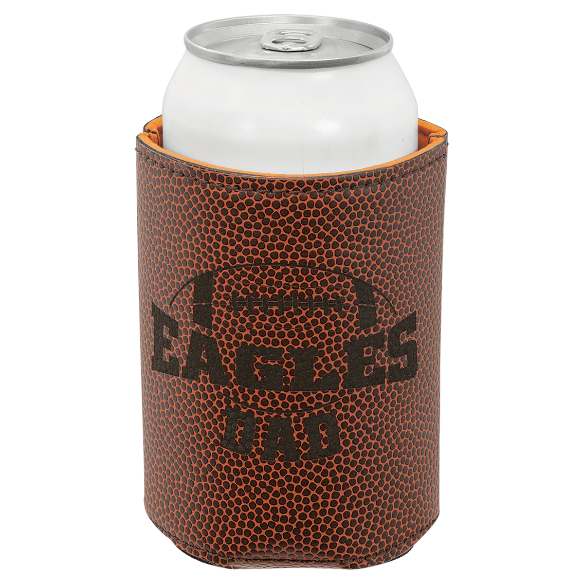 3 3/4" Football Leatherette Beverage Holder, custom koozie with logo imprint 3