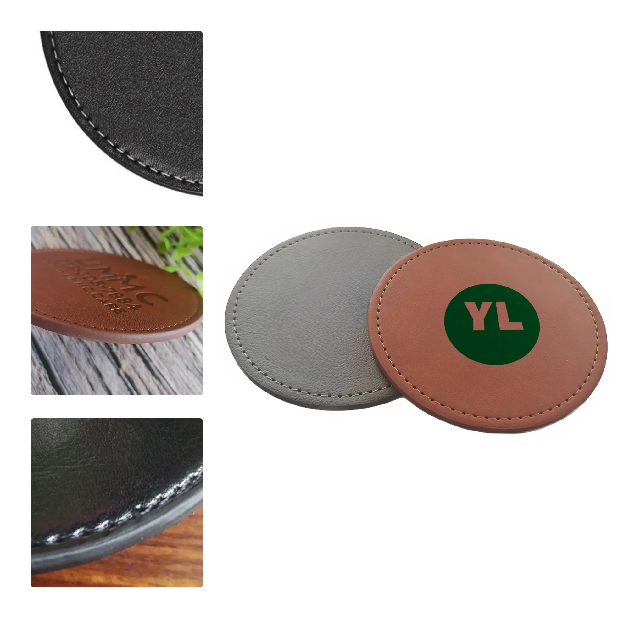 MOQ50 PU Leather Embossed Coaster