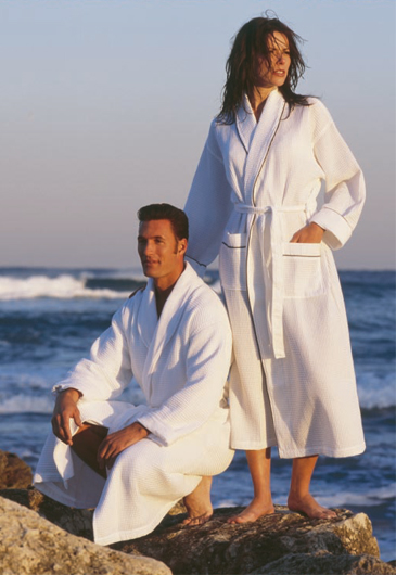 Basic Shawl Collar Waffle Unlined Bathrobe w/Piping 12