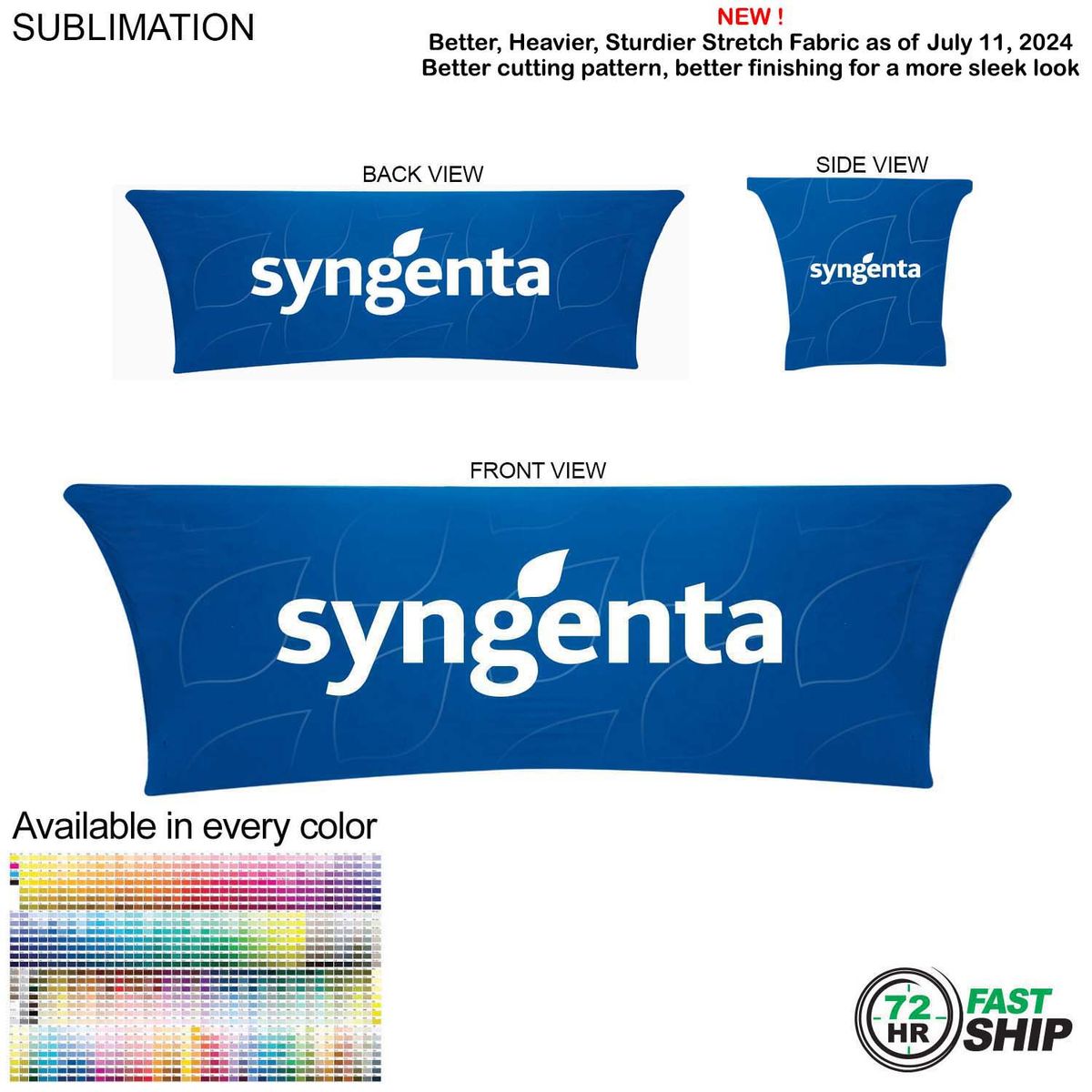 fiel 72 Hr Fast Ship - Sublimated Stretch Curved Fit Table Throw for 8ft table 4 sided Closed back #SU545-2