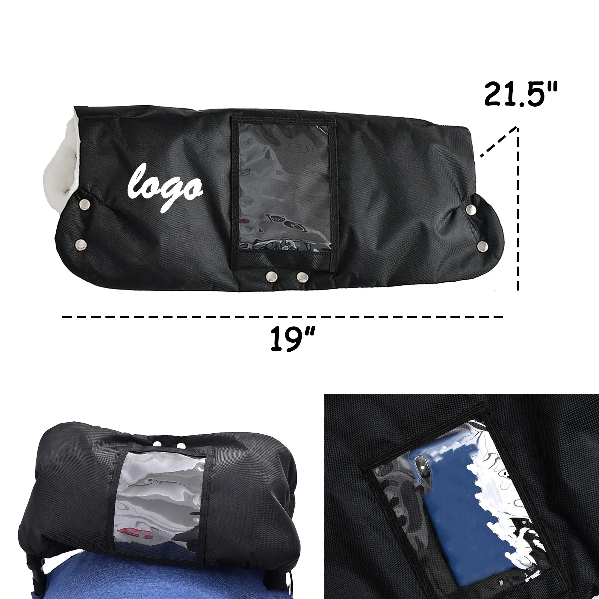MOQ 10 Baby Stroller Warm Gloves Touch Screen Pocket 10
