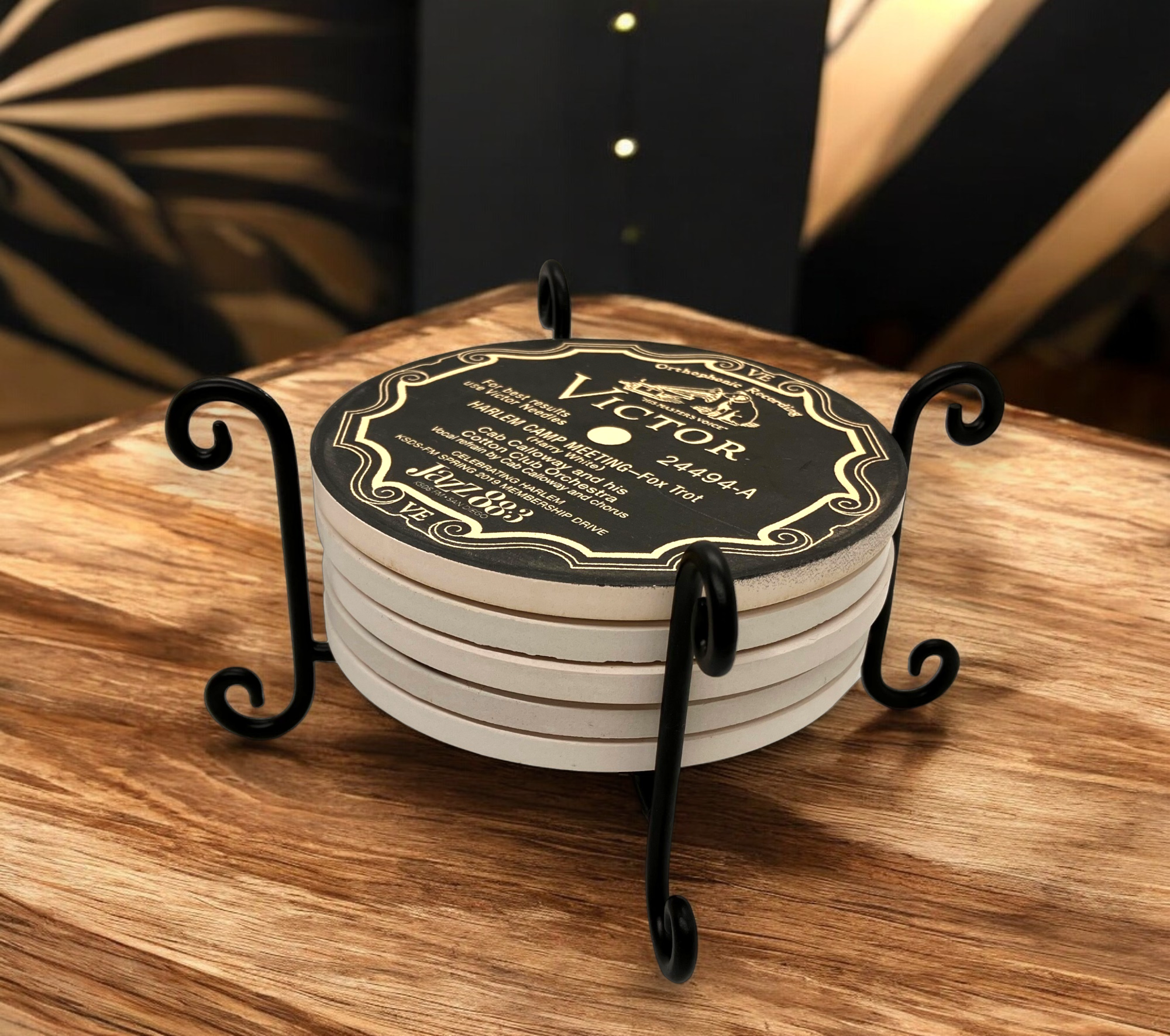 Four Scroll Post Metal 5 Coaster Holder Sets