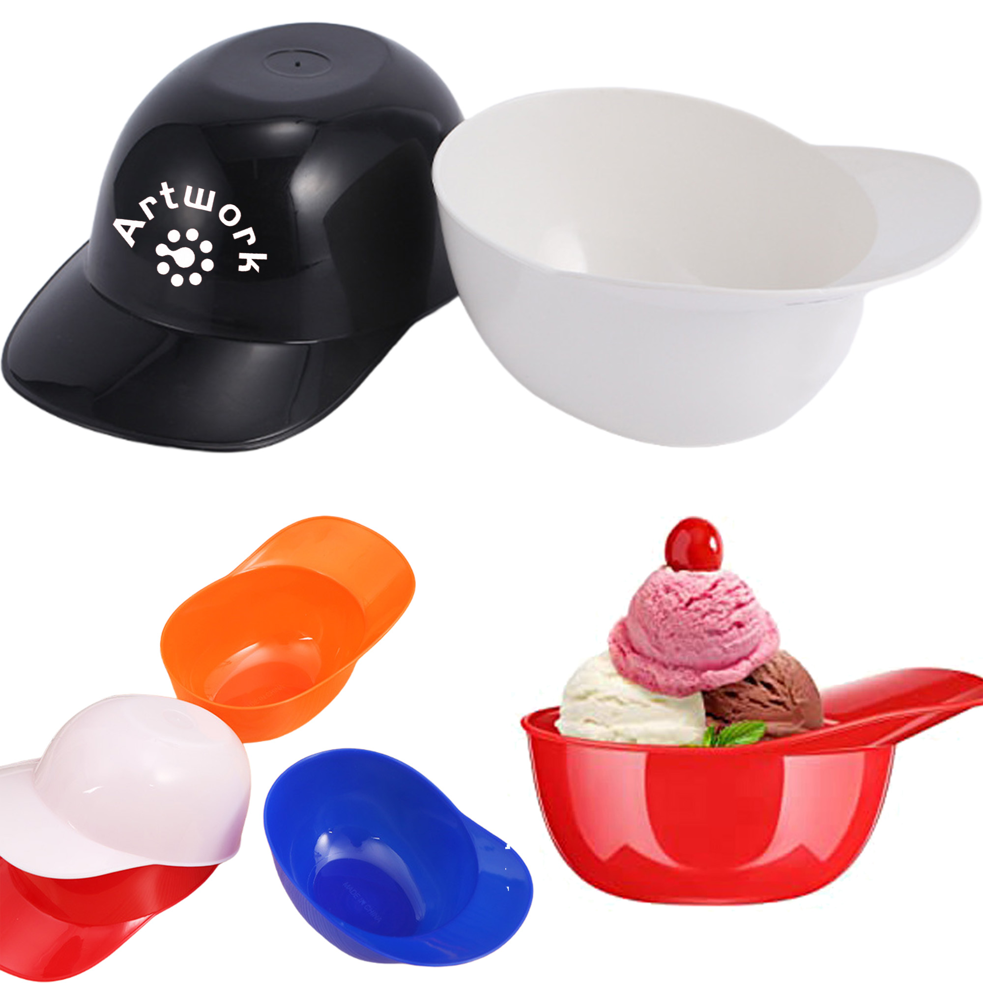 Plastic Baseball Helmet Cream Bowl 6
