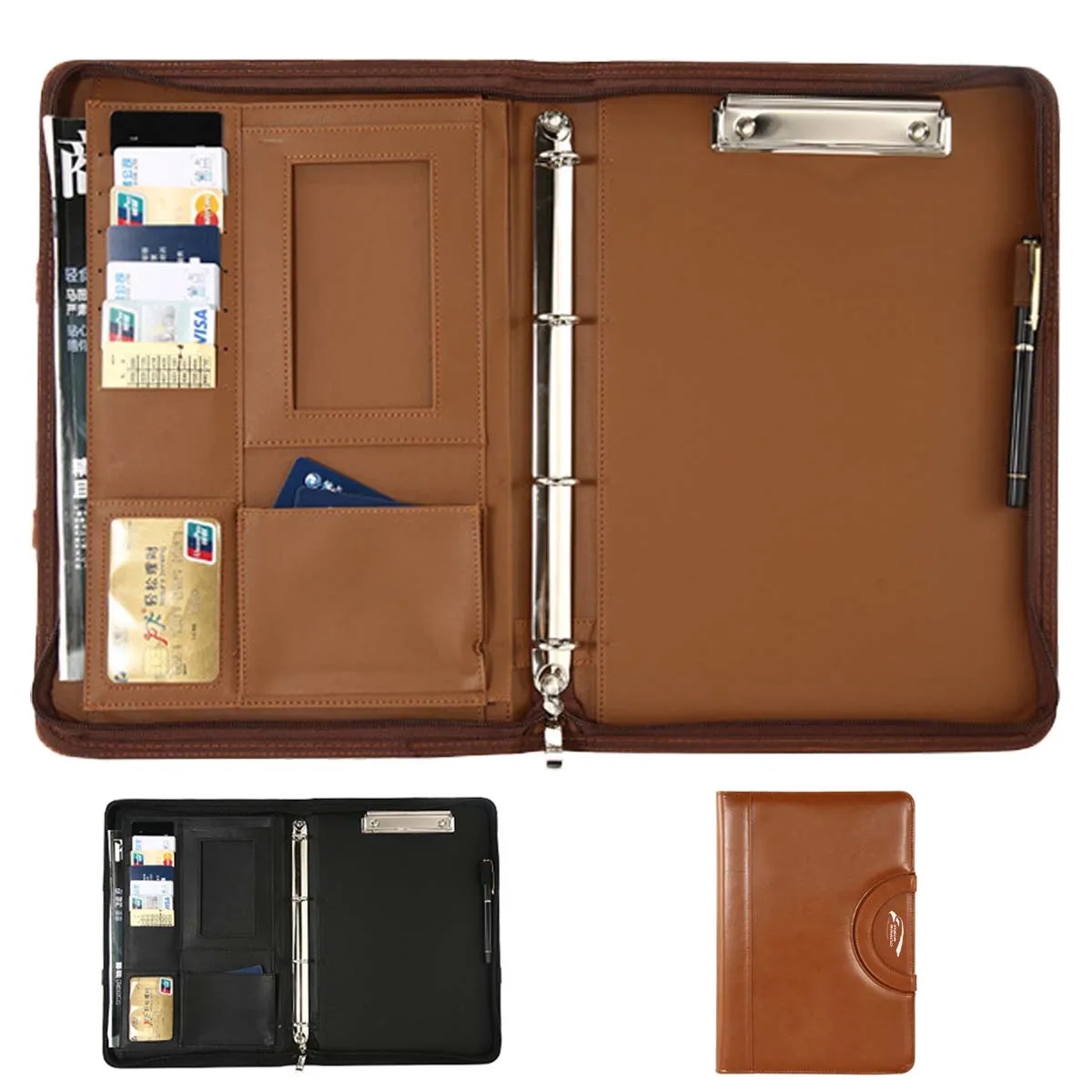 Business Zippered Leather Planner Binder Padfolio Organizer