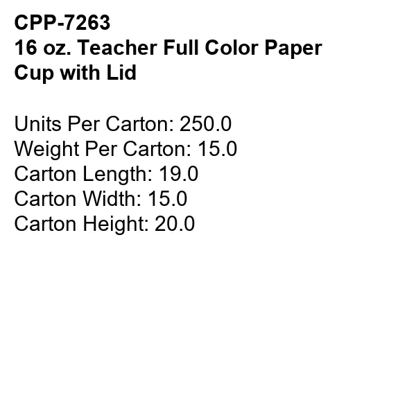 16 oz. Teacher Full Color Paper Cup with Lid 2