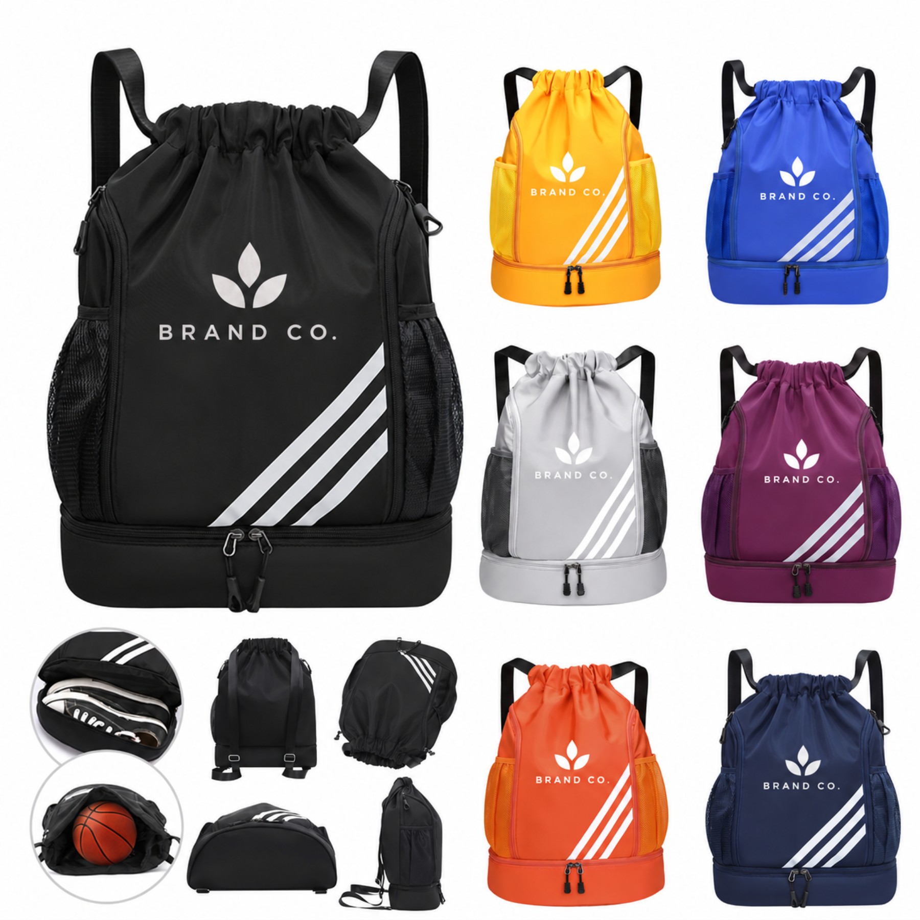 Drawstring Gym Backpack Bag w/Shoes Compartment